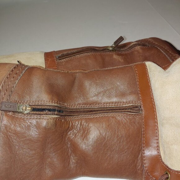 UGG Australia Belcloud Leather Suede Tall Waterproof Boots Size 6.5 Cognac - Picture 9 of 11